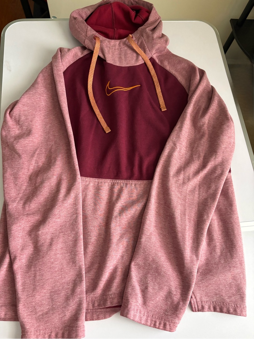 Nike Maroon Hooded Pullover with Orange Accents